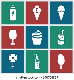 Soft icons set. set of 9 soft filled icons such as cream, cocktail, soda, soda bottle, ice cream, soft box