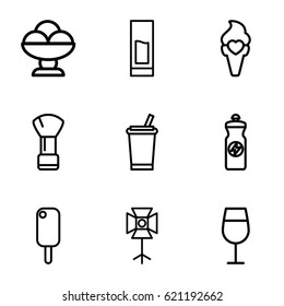 Soft icons set. set of 9 soft outline icons such as shaving brush, Cocktail, energy drink, ice cream, soft box