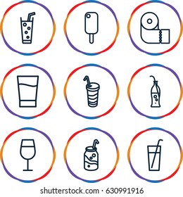 Soft icons set. set of 9 soft outline icons such as cocktail, paper towel, soda, drink, soda bottle