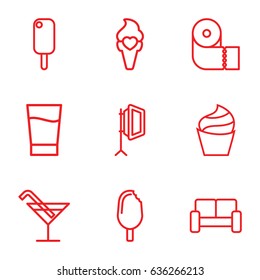 Soft icons set. set of 9 soft outline icons such as cream, cocktail, paper towel, ice cream, soft box, sofa