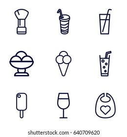 Soft icons set. set of 9 soft outline icons such as baby bid, shaving brush, cocktail, soda, drink