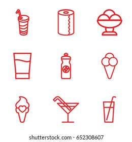 Soft icons set. set of 9 soft outline icons such as cocktail, paper towel, energy drink, drink