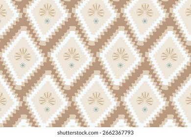 A soft ikat geometric seamless pattern, ideal for gentle textiles, calming wallpapers, bohemian packaging, and elegant home décor.