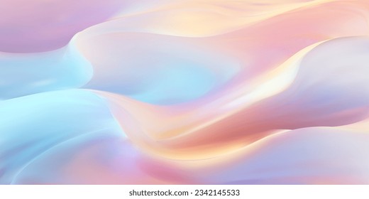 Soft iridescent opalescent liquid with horizontal waves. Delicate abstract wavy backgraund. Vector illustration with gradient mesh. Trendy wallpaper with tendet color transitions.