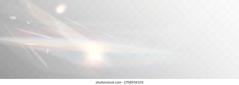 Fuga de luz de prisma iridiscente suave con brillo de arco iris pastel, delicadas rayas de refracción de cristal y destellos de lente brillante sobre fondo transparente, perfecto para superposiciones abstractas de ensueño.