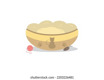 Soft kitten bed with soft pillow isolated on white background
