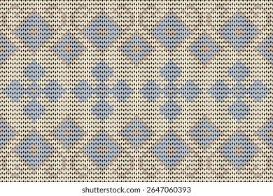 Soft knitted pattern with pastel blue and beige motifs on a cream background. Perfect for baby clothing, Nordic-inspired designs, cozy textiles, and minimalist craft projects.