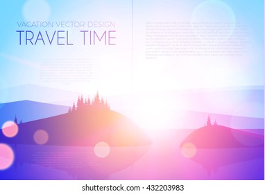 Soft Landscape. Lake and Mountains. Sunrise Design. Vector illustration