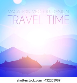 Soft Landscape. Lake and Mountains. Sunrise Design. Vector illustration