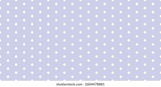 Soft lavender polka dot seamless pattern on a light pastel background. Ideal for baby showers, nursery decor, gift wrap, scrapbooking, and feminine textile prints. Vector format for versatile use.
