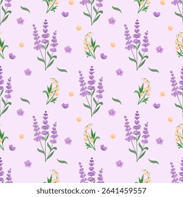 Soft lavender and yellow floral elements are scattered across a pastel pink background. The delicate design evokes calmness and femininity, perfect for home decor, bedding, or elegant print projects.