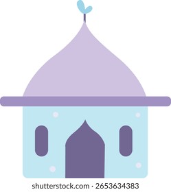 Uma mesquita macia de cor lavanda com cúpula crescente e sotaques pastel, ideal para ilustrações religiosas, do Ramadã ou com temas arquitetônicos islâmicos.