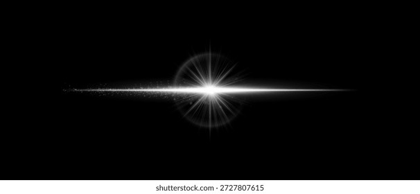 Weiche Linsenfackel mit glühendem Horizontalstrahl und glatter Reflexionsdiffusion. Ideal für Overlays, Fotoretusche und visuelle Science-Fiction-Kompositionen.