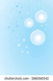 Weich hellblauer Hintergrund mit Weihnachtsbaumkugeln. Vektorgrafik