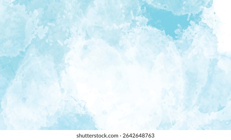 As lavagens de aquarela suaves, azuis e brancas, se misturam perfeitamente, criando uma textura delicada e arejada. A paleta de cores evoca sentimentos de serenidade e calma