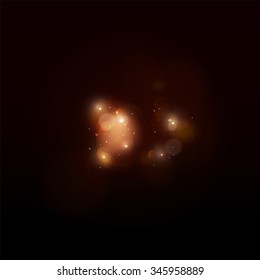 Soft light with bokeh on the dark background. Red blur background like magic in vector