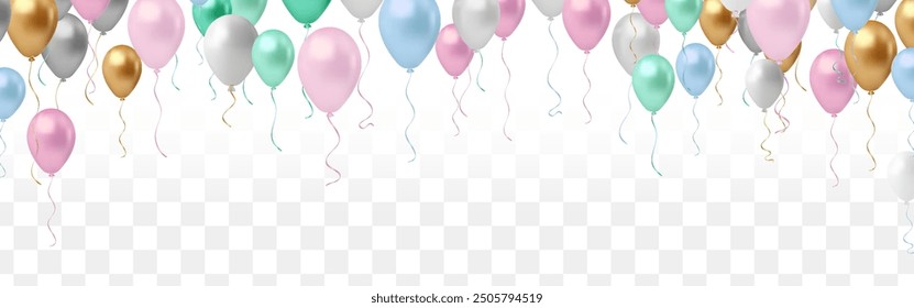 Soft light Colorful balloons popped on a white background 3D multi colored balloon vector illustration design with colorful confetti for party celebration