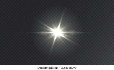 Bengala de luz suave con brillo de lente y rayos sobre fondo transparente. Perfecto para superposiciones, efectos visuales, decoración de Navidades, interfaz de usuario e ilustraciones mágicas.