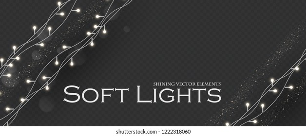 Soft Light Garlands Collection. Transparent Christmas Decoration. Vector illustration