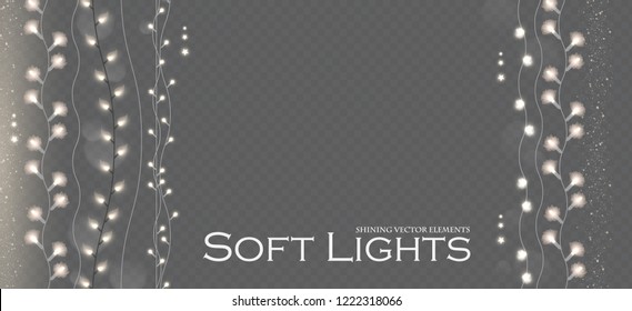 Soft Light Garlands Collection. Transparent Christmas Decoration. Vector illustration