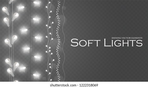 Soft Light Garlands Collection. Transparent Christmas Decoration. Vector illustration