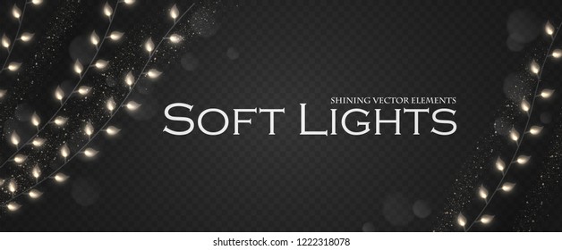 Soft Light Garlands Collection. Transparent Christmas Decoration. Vector illustration