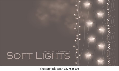 Soft Light Garlands Collection. Transparent Decoration. Vector illustration