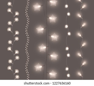 Soft Light Garlands Collection. Transparent Decoration. Vector illustration