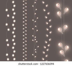 Soft Light Garlands Collection. Transparent Decoration. Vector illustration