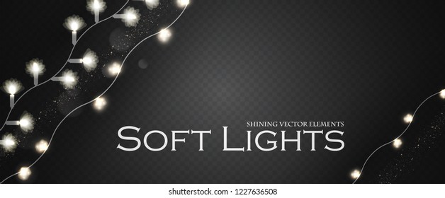 Soft Light Garlands Collection. Transparent Christmas Decoration. Vector illustration
