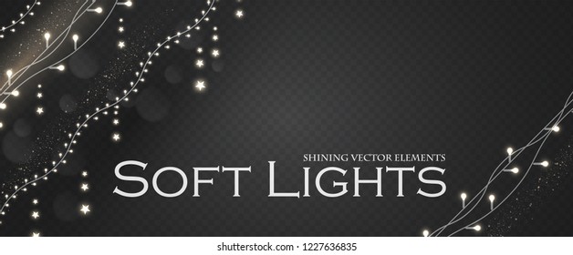 Soft Light Garlands Collection. Transparent Christmas Decoration. Vector illustration