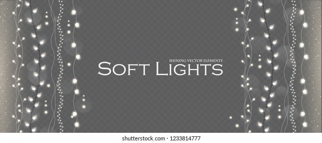 Soft Light Garlands Collection. Transparent Christmas Decoration. Vector illustration