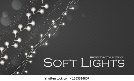 Soft Light Garlands Collection. Transparent Christmas Decoration. Vector illustration