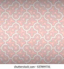 Soft light pink geometrical seamless pattern in primitive style. Complicated tessellated repeatable backdrop.