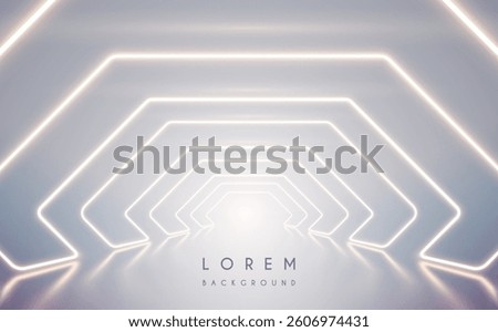 Soft light tunnel with geometric glowing lines