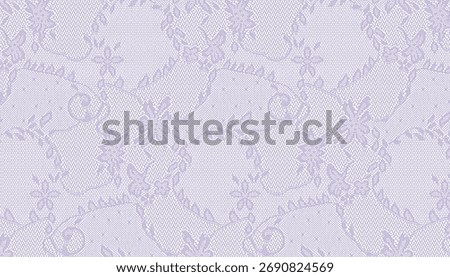 Soft lilac lace fabric with repeating floral design.