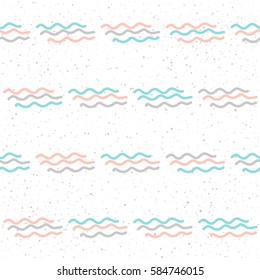 Soft line on white seamless background. Pink, grey and blue line. Abstract wave pattern for card, wallpaper, album, scrapbook, holiday wrapping paper, textile fabric, garment, t-shirt design etc.