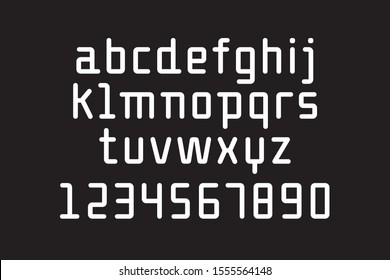 Soft linear tube font, only lowercase rounded squared sans serif typography, numerals and no symbols, medium to bold minimalistic semi stencil letters for branding, apps and social media
