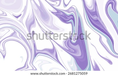 Soft liquid marble background in pastel purple and light blue. Elegant fluid art texture with white swirls for a gentle and clean design.