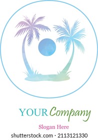 A soft logo depicting a tourist spot with a panoramic view of the beach and coconut trees.