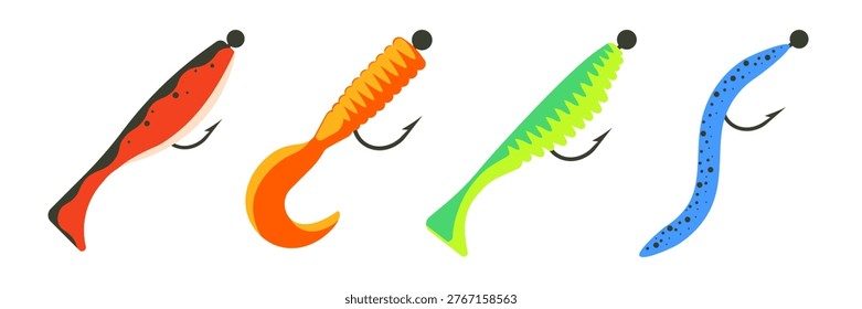Soft lures vector. Soft Fishing bait icon.