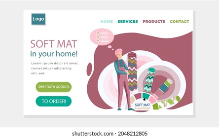 Soft mat in your home concept. Textile rolls, rugs or mats scroll, wrapped home cotton fabric. Interior decor, carpet, rolled soft floor covering, wrapping. Household chore, tapis store or shop