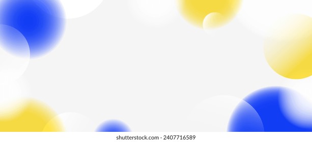 Fondo suave de la esfera mate. Papel azul, amarillo, blanco flotante de bola de burbujas. Fondo de círculo de degradado desenfocado. Plantilla de diseño horizontal vectorial para banner, afiche, presentación, folleto, folleto