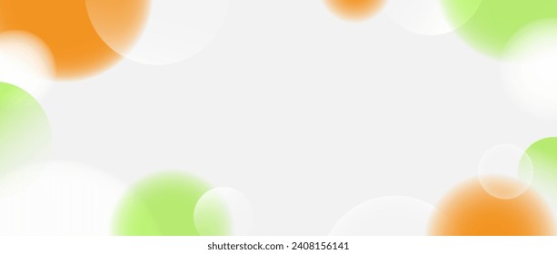 Soft matte sphere background. Orange, green, white floating bubble ball wallpaper. Blur gradient circle backdrop. Vector horizontal design template for banner, poster, presentation, brochure, leaflet