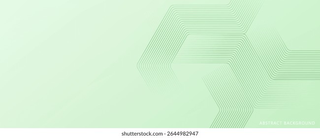 Soft Minimalist Abstract Background in Green and White Gradient Shades with hexagon lines. Hexagon effect style, geometric abstract background.