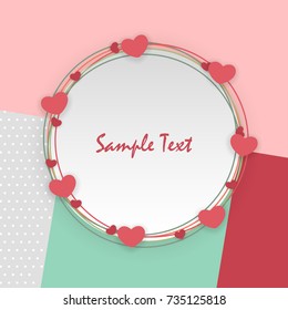soft mint color template backdrop Mock up material. Empty greeting card Valentines Day holiday. Vintage romantic origami paper heart shape long shadow frame. Retro border Valentine's love design.