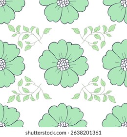 Soft Mint Green Floral Pattern Twigs