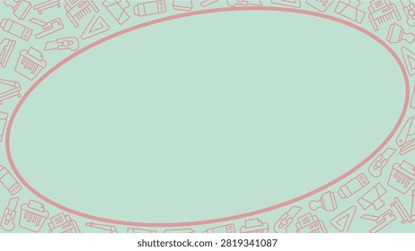 Soft mint green horizontal backdrop featuring an oval center frame surrounded by continuous outline workplace and school tool patterns.