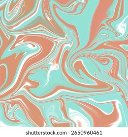 Menta macia verde e terracota marmoreado fundo fluido com uma textura brilhante, ideal para arte abstrata moderna, impressões ou projetos de design digital.
