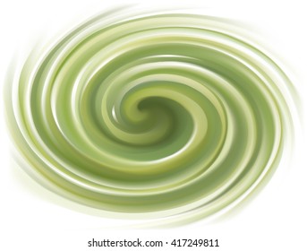 Soft mixed gel light avocado oil curvy eddy ripple fond. Pea color creative water wavy volute fluid smooth surface with space for text on white border